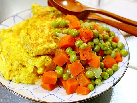 甘いオムレツとグリンピースのコンソメ煮